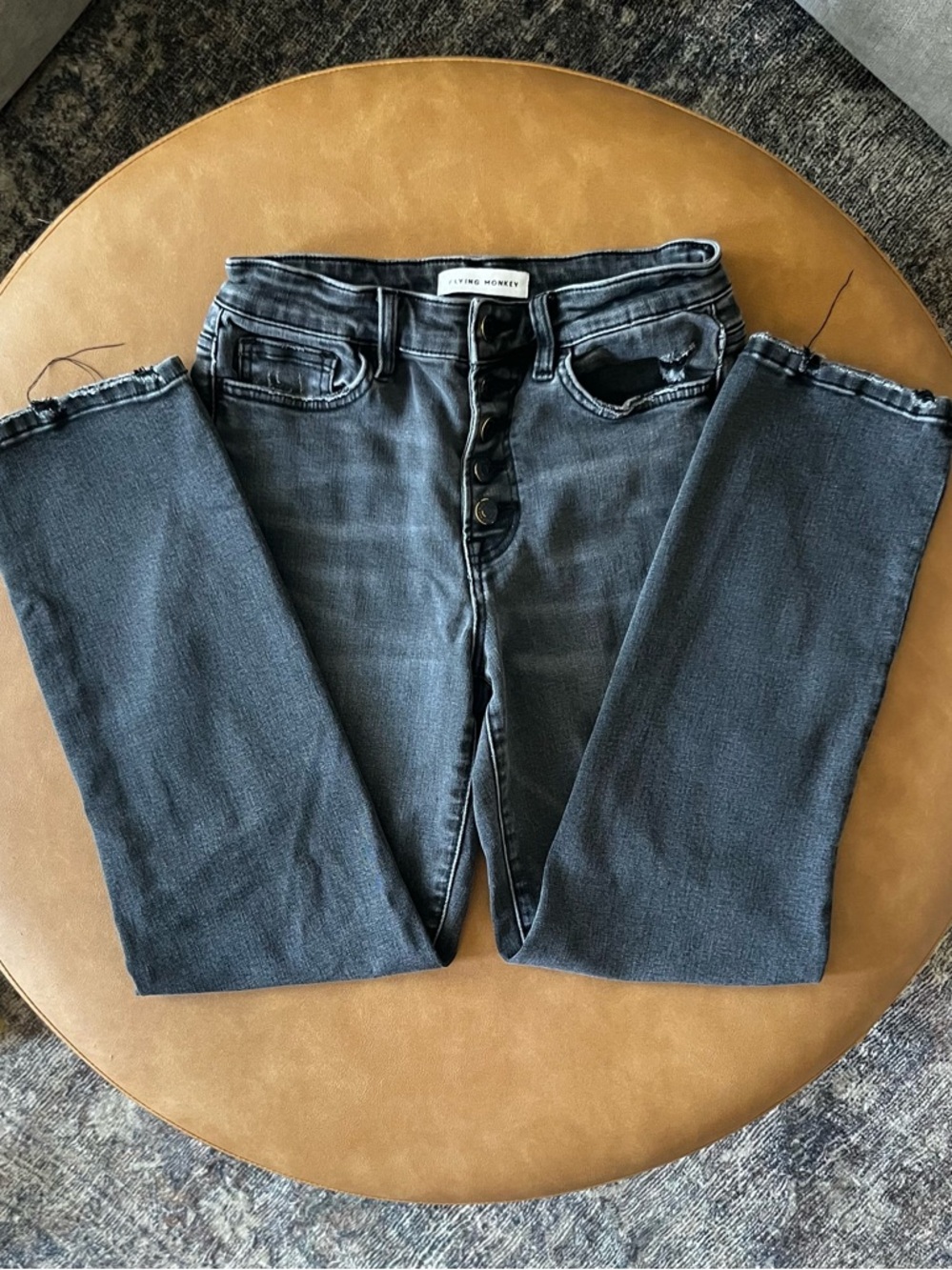 Flying Monkey Style F4173, Button-Fly, Cropped, Black, Straight-Leg Jeans